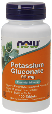 Picture of NOW Potassium Gluconate, 99 mg, 100 tabs