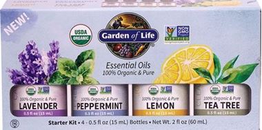 Picture of Garden of Life Essential Oils Starter Kit with Aromatherapy Diffuser, 4 - 0.5 oz bottles