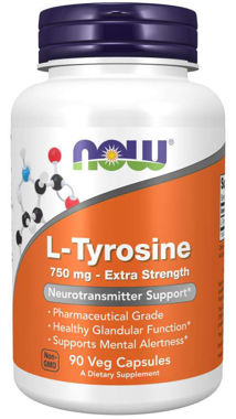 Picture of NOW L-Tyrosine, Extra Strength, 750 mg, 90 vcaps